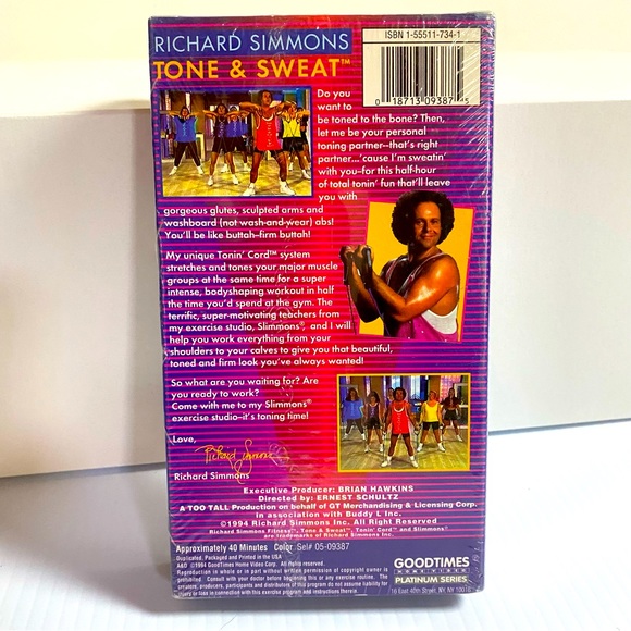 VTG 1994 NEW SEALED VHS RICHARD SIMMONS TONE & SWEAT EXERCISE TAPE ORIGINAL BOX - Picture 3 of 9